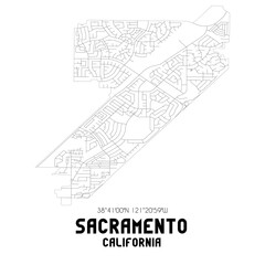 Sacramento California. US street map with black and white lines.