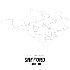 Safford Alabama. US street map with black and white lines.