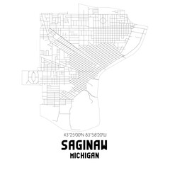 Saginaw Michigan. US street map with black and white lines.