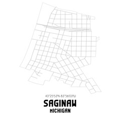 Saginaw Michigan. US street map with black and white lines.