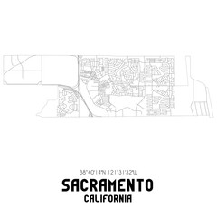 Sacramento California. US street map with black and white lines.