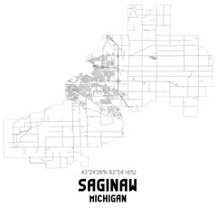 Saginaw Michigan. US street map with black and white lines.