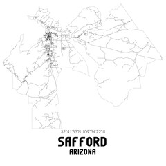 Safford Arizona. US street map with black and white lines.