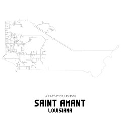 Saint Amant Louisiana. US street map with black and white lines.