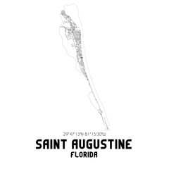 Saint Augustine Florida. US street map with black and white lines.