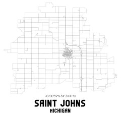 Obraz premium Saint Johns Michigan. US street map with black and white lines.