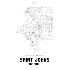 Saint Johns Arizona. US street map with black and white lines.