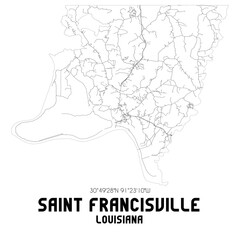 Saint Francisville Louisiana. US street map with black and white lines.