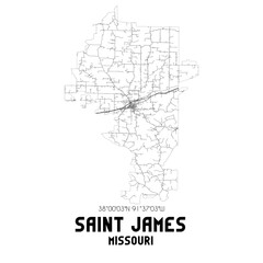 Saint James Missouri. US street map with black and white lines.