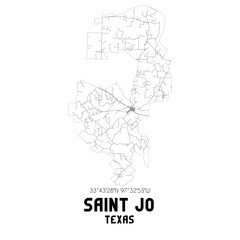 Saint Jo Texas. US street map with black and white lines.