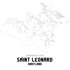 Saint Leonard Maryland. US street map with black and white lines.