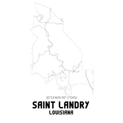 Saint Landry Louisiana. US street map with black and white lines.