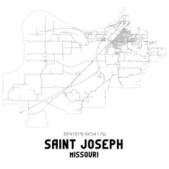 Saint Joseph Missouri. US street map with black and white lines.