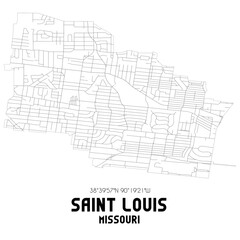Saint Louis Missouri. US street map with black and white lines.