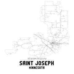 Saint Joseph Minnesota. US street map with black and white lines.