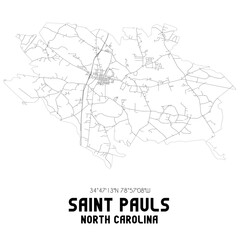 Saint Pauls North Carolina. US street map with black and white lines.