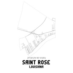 Saint Rose Louisiana. US street map with black and white lines.