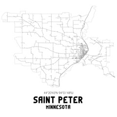 Saint Peter Minnesota. US street map with black and white lines.