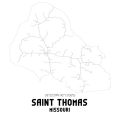 Saint Thomas Missouri. US street map with black and white lines.
