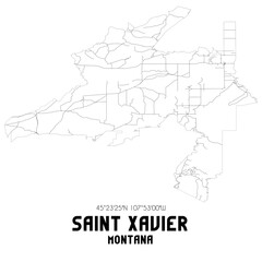 Saint Xavier Montana. US street map with black and white lines.