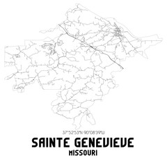 Sainte Genevieve Missouri. US street map with black and white lines.