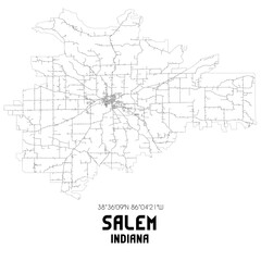 Salem Indiana. US street map with black and white lines.