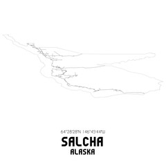 Salcha Alaska. US street map with black and white lines.