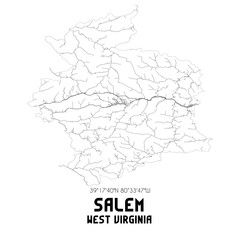 Salem West Virginia. US street map with black and white lines.