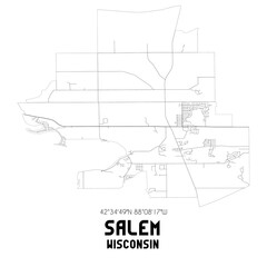 Salem Wisconsin. US street map with black and white lines.