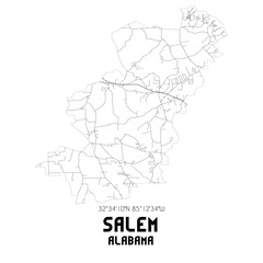 Salem Alabama. US street map with black and white lines.