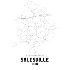 Fototapeta na wymiar Salesville Ohio. US street map with black and white lines.