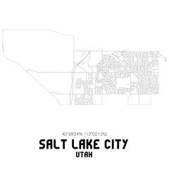 Salt Lake City Utah. US street map with black and white lines.