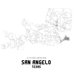 San Angelo Texas. US street map with black and white lines.