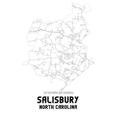 Fototapeta premium Salisbury North Carolina. US street map with black and white lines.
