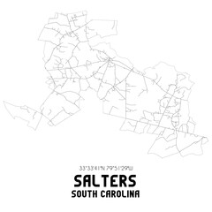 Salters South Carolina. US street map with black and white lines.