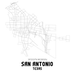 San Antonio Texas. US street map with black and white lines.