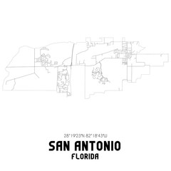 San Antonio Florida. US street map with black and white lines.