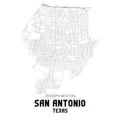 San Antonio Texas. US street map with black and white lines.