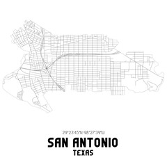 San Antonio Texas. US street map with black and white lines.