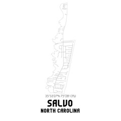 Salvo North Carolina. US street map with black and white lines.