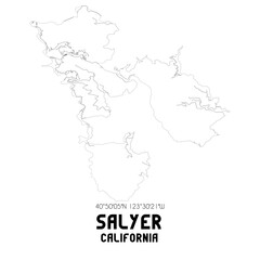 Salyer California. US street map with black and white lines.