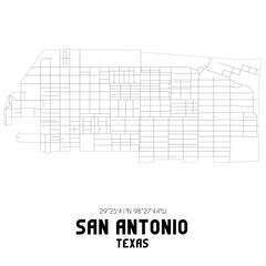 San Antonio Texas. US street map with black and white lines.