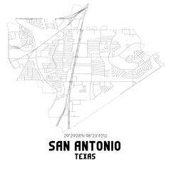 San Antonio Texas. US street map with black and white lines.