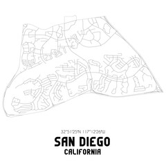 San Diego California. US street map with black and white lines.