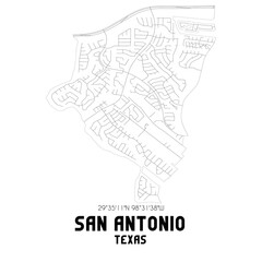 San Antonio Texas. US street map with black and white lines.