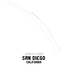 San Diego California. US street map with black and white lines.