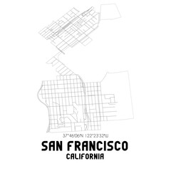 San Francisco California. US street map with black and white lines.