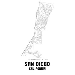 San Diego California. US street map with black and white lines.