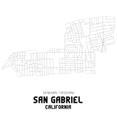 San Gabriel California. US street map with black and white lines.