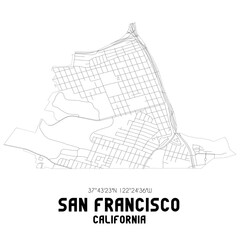 San Francisco California. US street map with black and white lines.